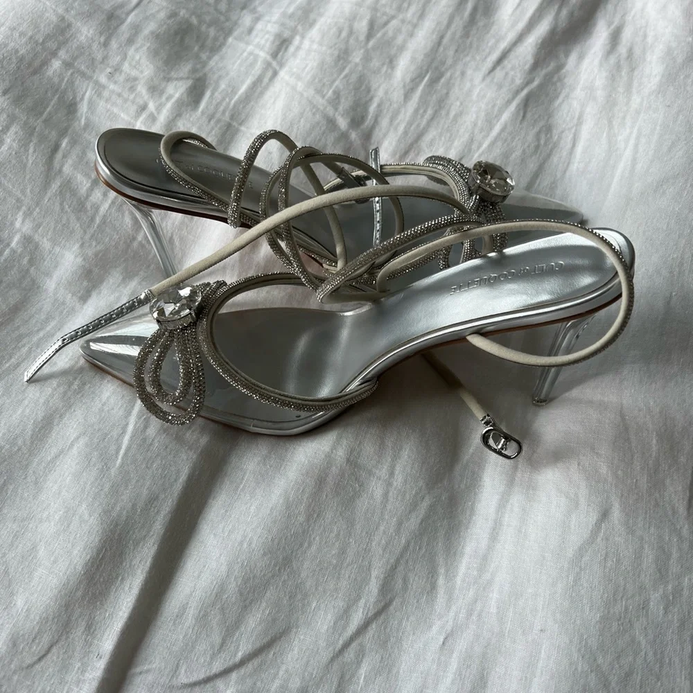 Brand new Ella Double Bow Clear Glass Slippers with Crystal Ankle Tie - Picture 7 of 9